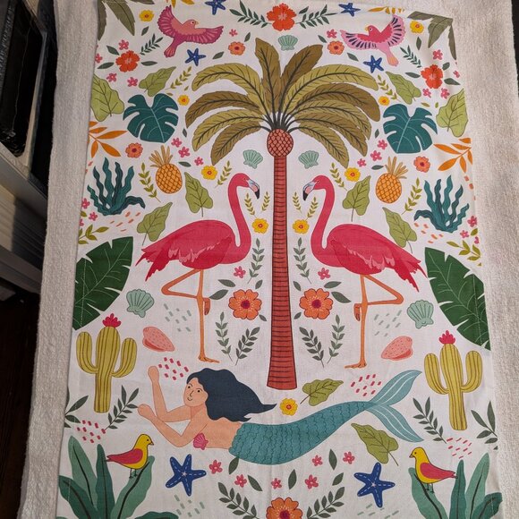 Mermaid Palm Tree Flamingo Tea Towel by Naked Decor NEW - Picture 1 of 3